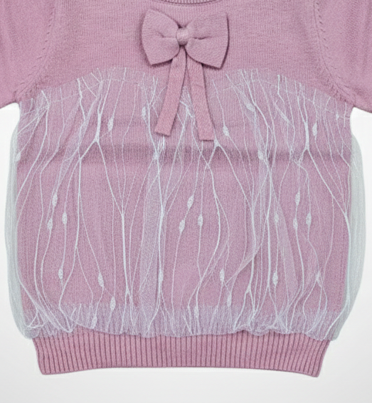 Girls Solid Round Neck Pink Sweater