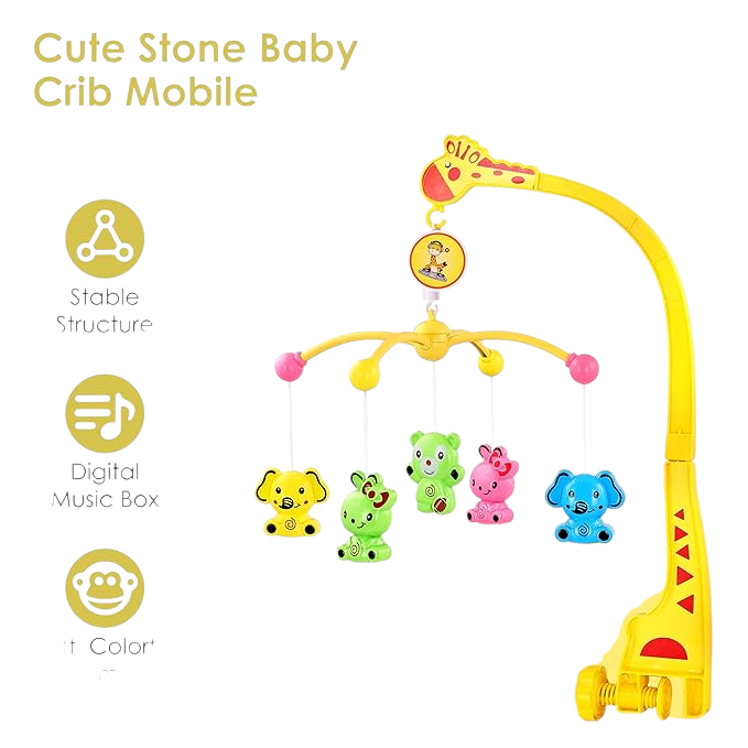 BabyGo Rotating Giraffe Musical Crib Cot Mobile | Hanging Jhoomer Rattle Toy for Baby Cradle, Infant Bed & Nursery Decoration | Newborn Soothing & Early Development Toy (Yellow)