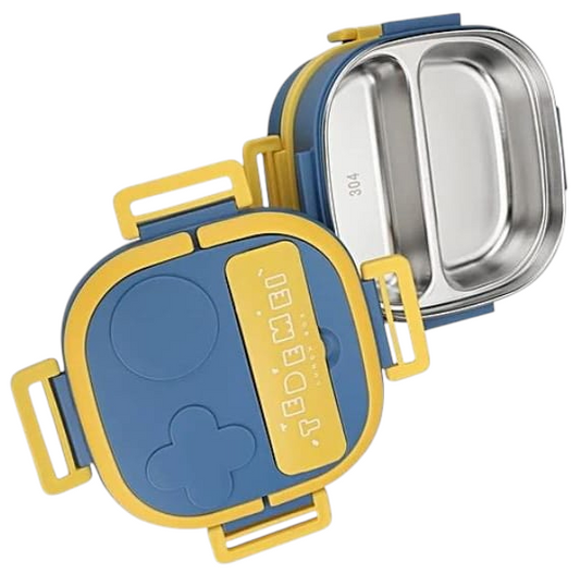 Lunch box Food Storage bento Box Lunch Box - Stainless Steel Interior, 2 Compartment Container, Blue, for Kids,
