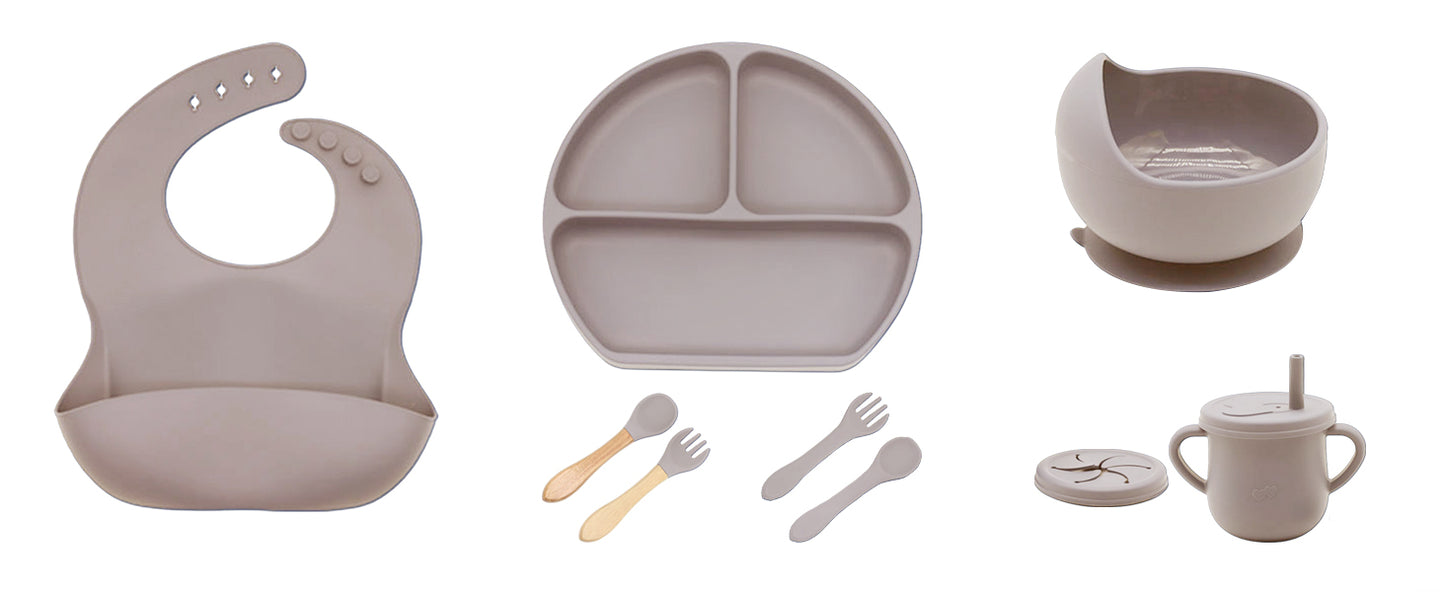Top baby 100% Silicone Baby Feeding Set,BPA Free Baby Dishes Set with Suction Bowl Divided Plate,Toddler Self Feeding Dish Set with Spoons Forks Sippy Cup and Bib, Baby Eating Utensils
