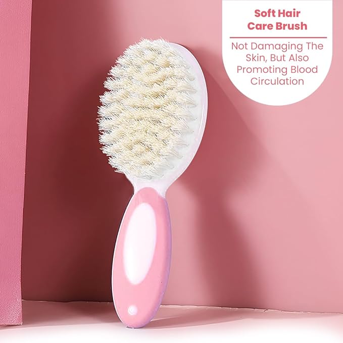Baby Comb with Rounded Tip & Baby Hair Brush with Natural Bristles for Baby Hair Grooming& Better Protection of Baby's Scalp