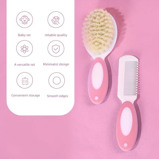 Baby Comb with Rounded Tip & Baby Hair Brush with Natural Bristles for Baby Hair Grooming& Better Protection of Baby's Scalp