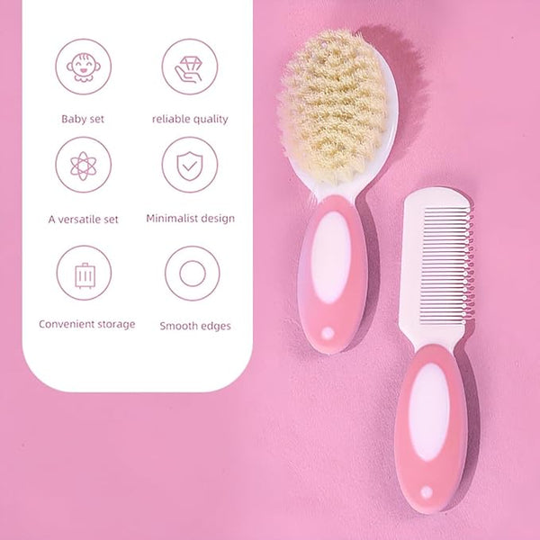 Baby Comb with Rounded Tip & Baby Hair Brush with Natural Bristles for Baby Hair Grooming& Better Protection of Baby's Scalp