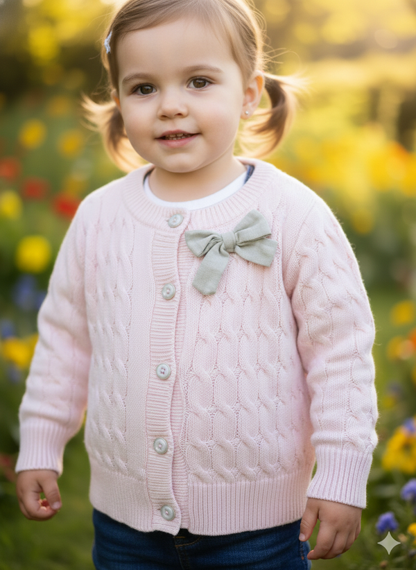 Little Girls' Sweater Puff Sleeve Crew Neck Kids