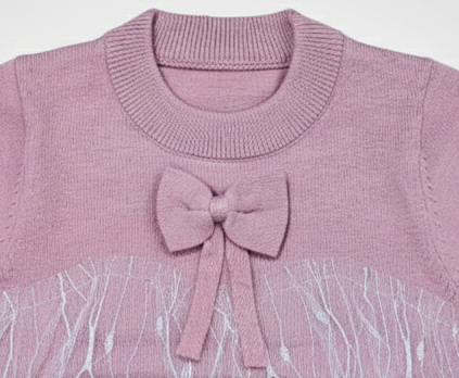 Girls Solid Round Neck Pink Sweater