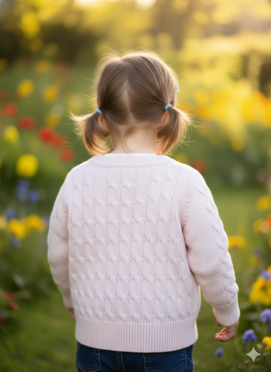 Little Girls' Sweater Puff Sleeve Crew Neck Kids