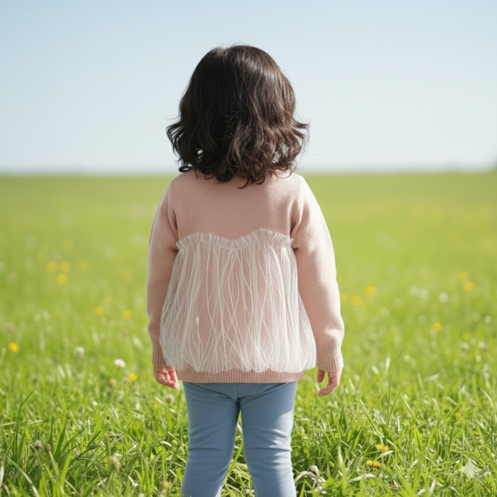 Girls Fancy Solid Round Neck Pink Sweater