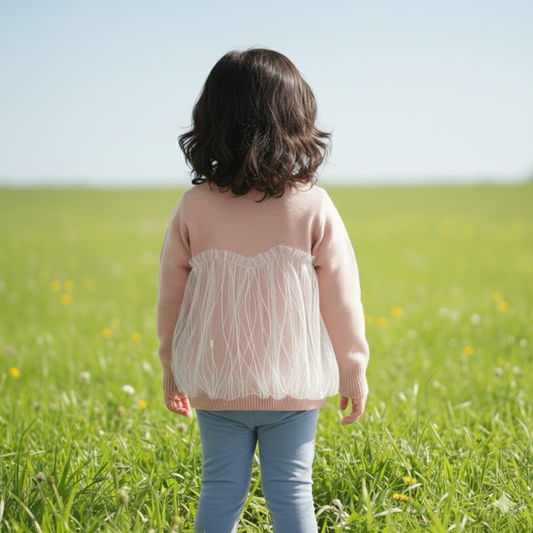 Girls Fancy Solid Round Neck Pink Sweater