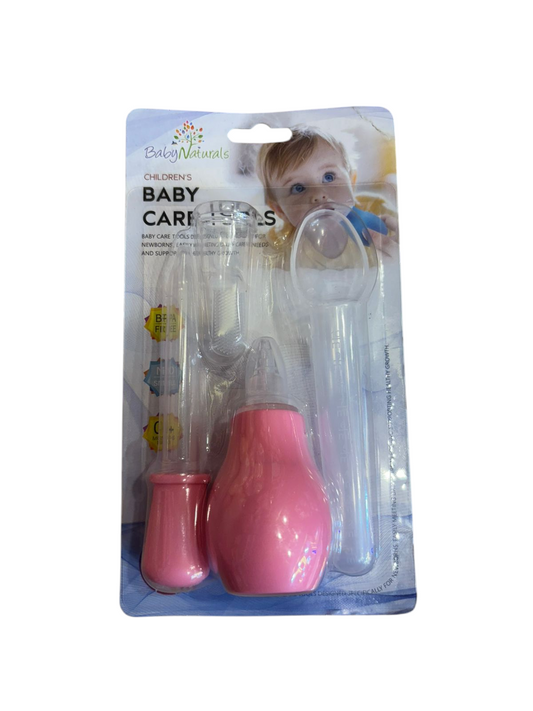 Baby care tools 4 pcs Baby Nasal Aspirator Silicon toothbruss Feeding Medicine Dropper and Spoon - silcon with Plastic (Pink )