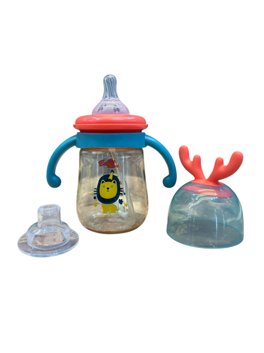 2in1 Baby Sipper with Handle - 240 ml | Interchangeable Soft Silicone Nipple & Spout | Anti Spill Feeding Bottle for Newborns, Toddlers & Kids | BPA Free Sippy Cup