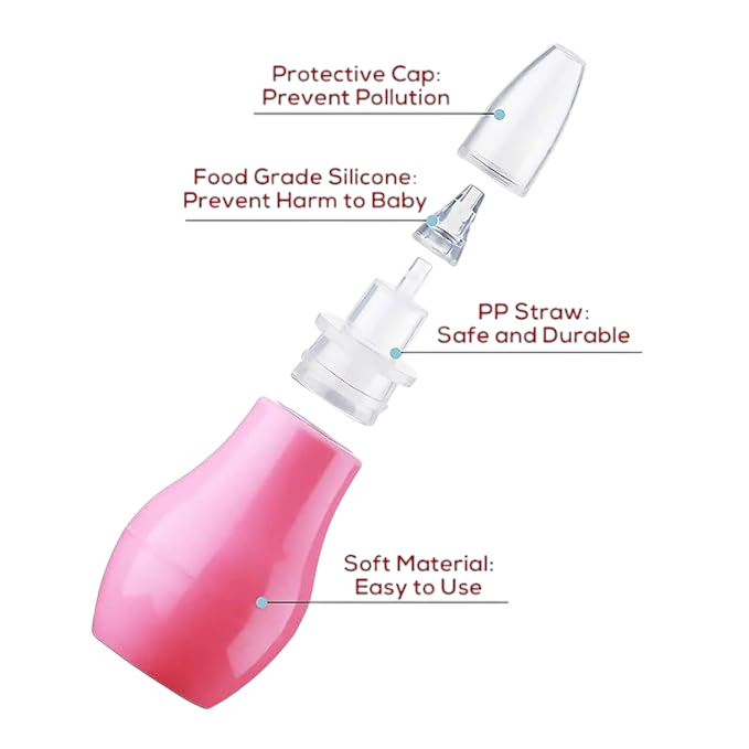 Silicone Baby Nasal Aspirator, Vacuum Sucker, Instant Relief from Blocked Baby Nose Cleaner, Pink, Pack of 1