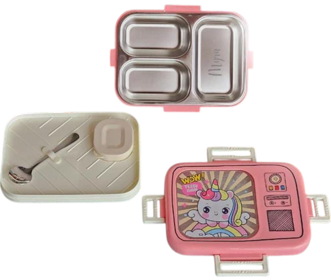 Stainless Steel Unicorn Lunch Box, Unicorn Radio Lunch Box, Insulated Bento Box for School, Leakproof Tiffin Box with 1 Small Container & 1 Spoon, Girls Tiffinbox