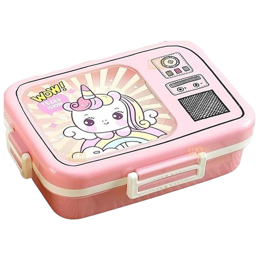 Stainless Steel Unicorn Lunch Box, Unicorn Radio Lunch Box, Insulated Bento Box for School, Leakproof Tiffin Box with 1 Small Container & 1 Spoon, Girls Tiffinbox