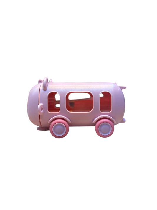 Cute Panda Bus Shaped Water Bottle for Kids Leak-Proof Bottle with Silicone Straw, Lock Lid, Portable Strap & Movable Wheels – Fun School Sipper for Boys & Girls