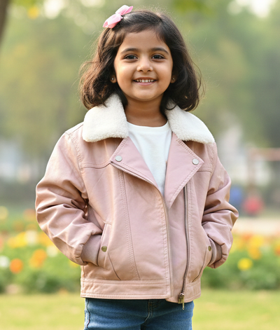 Leather jacket for girls pink