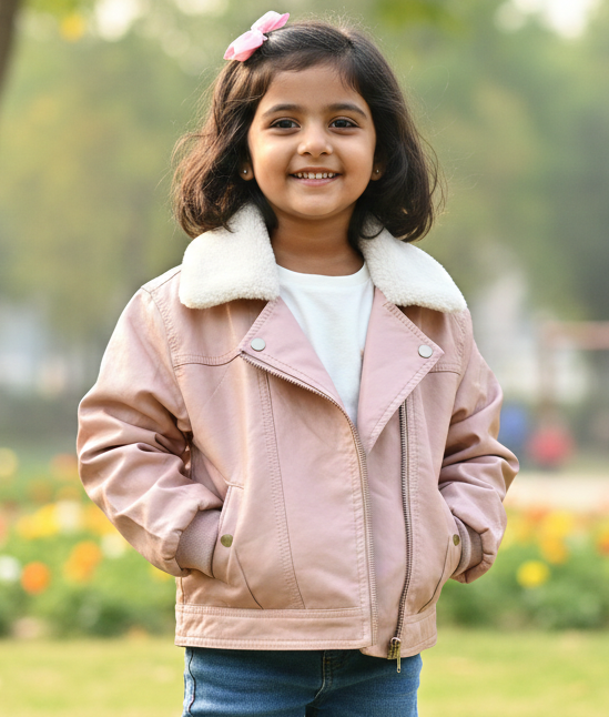 Leather jacket for girls pink