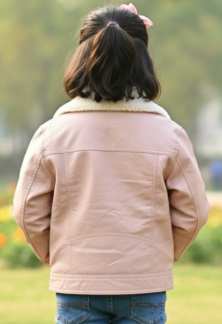 Leather jacket for girls pink